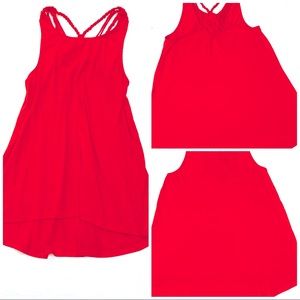 Red Hi Low Tank Top With Knit Design